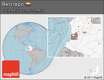 Gray Location Map of Restrepo, highlighted country, highlighted parent region, hill shading