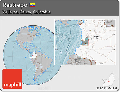 Gray Location Map of Restrepo, highlighted country, highlighted parent region, hill shading