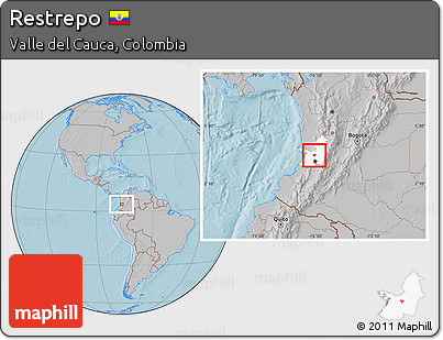 Gray Location Map of Restrepo, highlighted parent region, hill shading