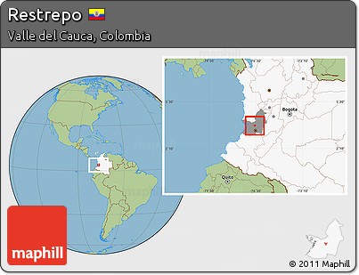 Savanna Style Location Map of Restrepo, highlighted country, highlighted parent region