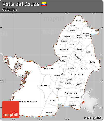Gray Simple Map of Valle Del Cauca, cropped outside