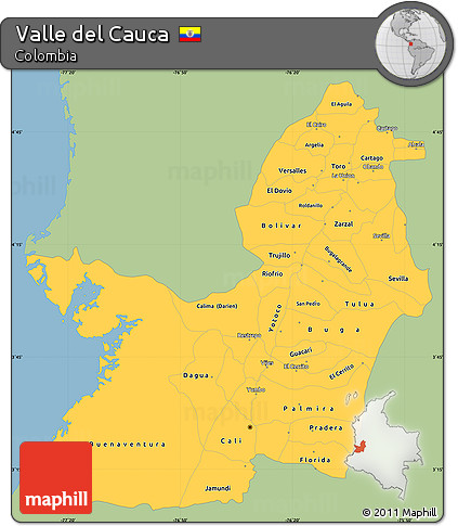 Savanna Style Simple Map of Valle Del Cauca, single color outside