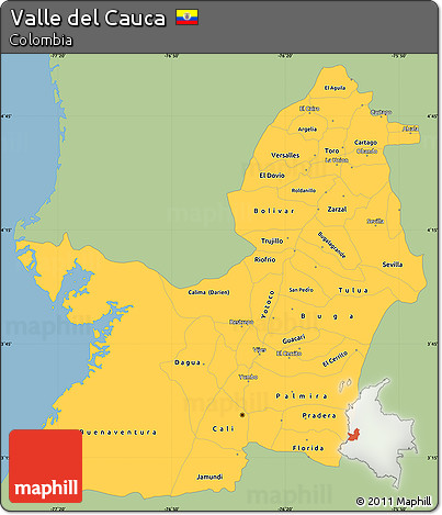 Savanna Style Simple Map of Valle Del Cauca, single color outside