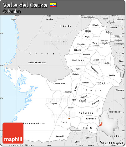 Silver Style Simple Map of Valle Del Cauca