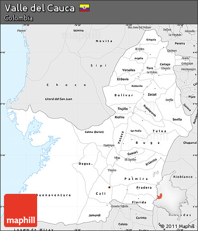 Silver Style Simple Map of Valle Del Cauca