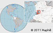 Gray Location Map of Zarzal, highlighted country, highlighted parent region, hill shading
