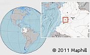 Gray Location Map of Zarzal, highlighted country, hill shading
