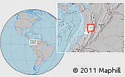Gray Location Map of Zarzal, highlighted parent region, hill shading