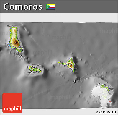 Physical 3D Map of Comoros, darken, desaturated