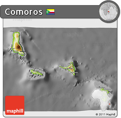 Physical 3D Map of Comoros, darken, desaturated
