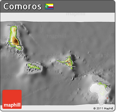Physical 3D Map of Comoros, darken, desaturated