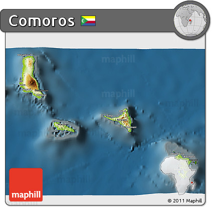 Physical 3D Map of Comoros, darken