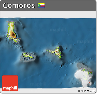 Physical 3D Map of Comoros, darken