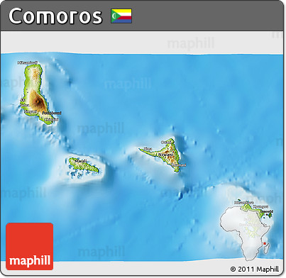 Physical 3D Map of Comoros, darken, land only