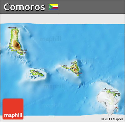 Physical 3D Map of Comoros, darken, semi-desaturated, land only