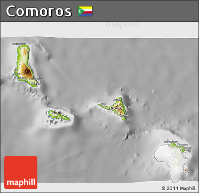 Physical 3D Map of Comoros, desaturated