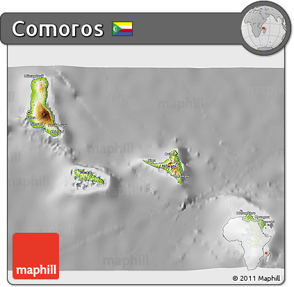 Physical 3D Map of Comoros, desaturated