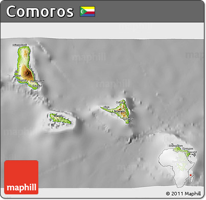 Physical 3D Map of Comoros, desaturated