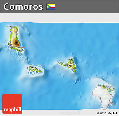 Physical 3D Map of Comoros