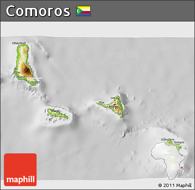Physical 3D Map of Comoros, lighten, desaturated