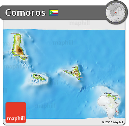 Physical 3D Map of Comoros, lighten, semi-desaturated, land only