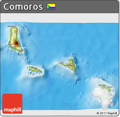 Physical 3D Map of Comoros, lighten, semi-desaturated, land only