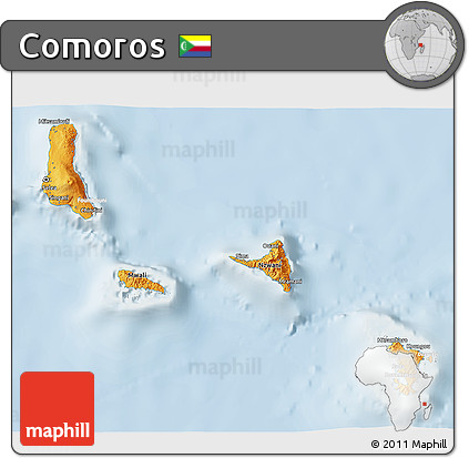 Political 3D Map of Comoros, lighten