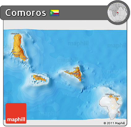 Political 3D Map of Comoros, single color outside