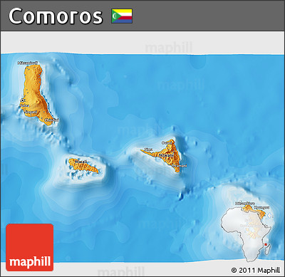 Political 3D Map of Comoros, single color outside