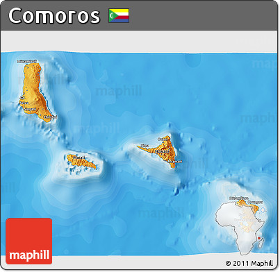Political 3D Map of Comoros, single color outside
