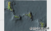 Satellite 3D Map of Comoros, darken, semi-desaturated
