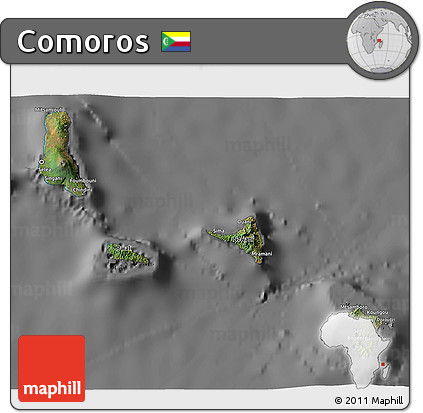 Satellite 3D Map of Comoros, desaturated