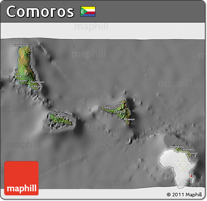 Satellite 3D Map of Comoros, desaturated