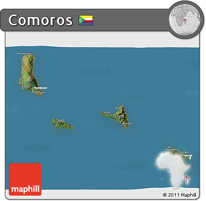 Satellite 3D Map of Comoros, lighten, land only