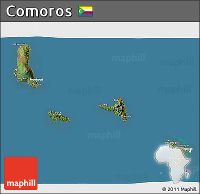 Satellite 3D Map of Comoros, lighten, land only
