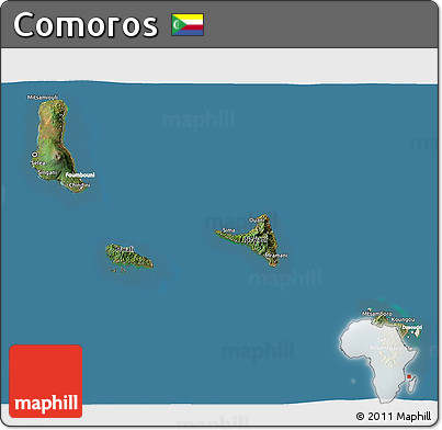 Satellite 3D Map of Comoros, lighten, land only