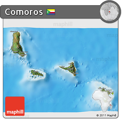 Satellite 3D Map of Comoros, physical outside