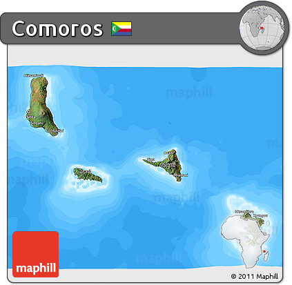 Satellite 3D Map of Comoros, single color outside, bathymetry sea