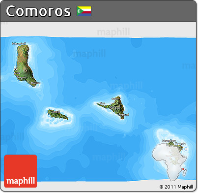 Satellite 3D Map of Comoros, single color outside, bathymetry sea