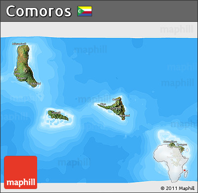 Satellite 3D Map of Comoros, single color outside, bathymetry sea