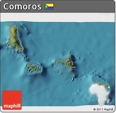 Satellite 3D Map of Comoros, single color outside