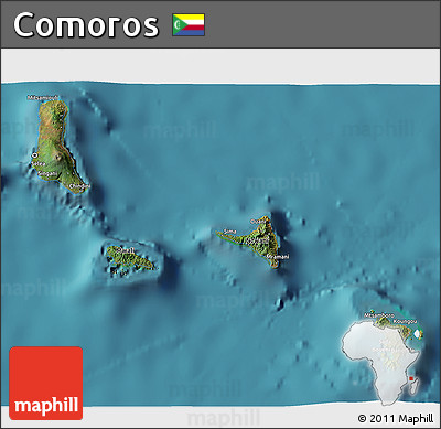Satellite 3D Map of Comoros, single color outside