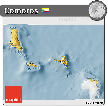 Savanna Style 3D Map of Comoros, single color outside