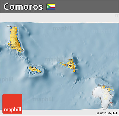 Savanna Style 3D Map of Comoros, single color outside
