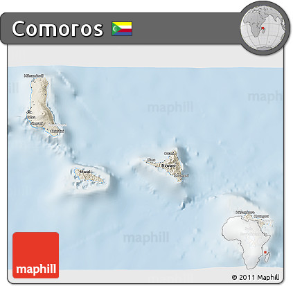 Shaded Relief 3D Map of Comoros, lighten