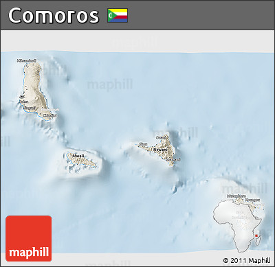 Shaded Relief 3D Map of Comoros, lighten