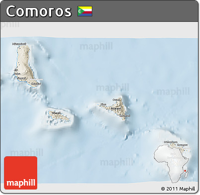 Shaded Relief 3D Map of Comoros, lighten