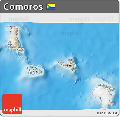 Shaded Relief 3D Map of Comoros, satellite outside, shaded relief sea