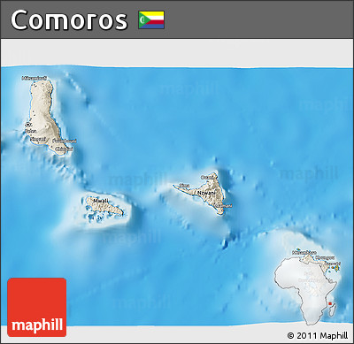 Shaded Relief 3D Map of Comoros, satellite outside, shaded relief sea
