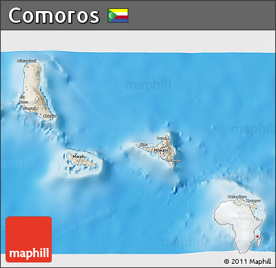 Shaded Relief 3D Map of Comoros, single color outside